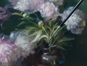 Detail of Peonies with sable brush